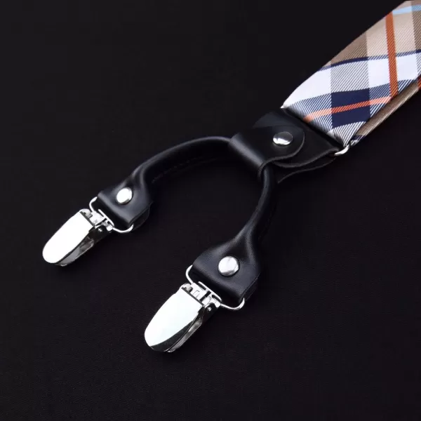 HISDERN Bow Tie and Suspenders for Men Suspender and Bowtie Handkerchief Set Adjustable Y Shape 6 Clips Wedding Brace