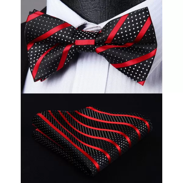 HISDERN Bow Tie and Suspenders for Men Suspender and Bowtie Handkerchief Set Adjustable Y Shape 6 Clips Wedding Brace