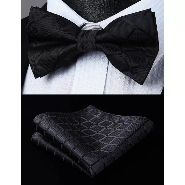 HISDERN Bow Tie and Suspenders for Men Suspender and Bowtie Handkerchief Set Adjustable Y Shape 6 Clips Wedding Brace