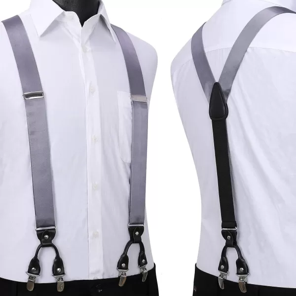 HISDERN Bow Tie and Suspenders for Men Suspender and Bowtie Handkerchief Set Adjustable Y Shape 6 Clips Wedding Brace