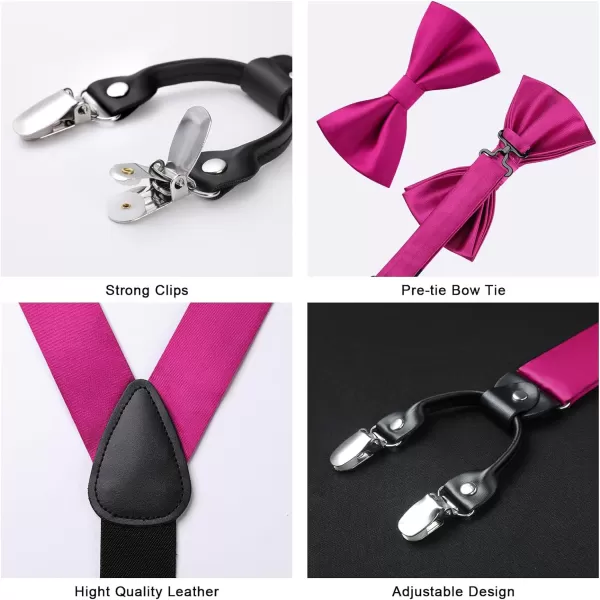 HISDERN Bow Tie and Suspenders for Men Suspender and Bowtie Handkerchief Set Adjustable Y Shape 6 Clips Wedding Brace