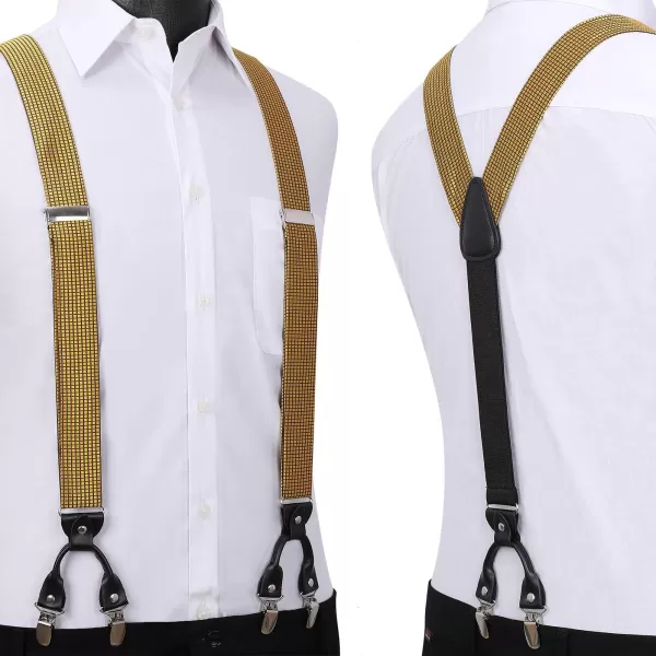 HISDERN Bow Tie and Suspenders for Men Suspender and Bowtie Handkerchief Set Adjustable Y Shape 6 Clips Wedding Brace