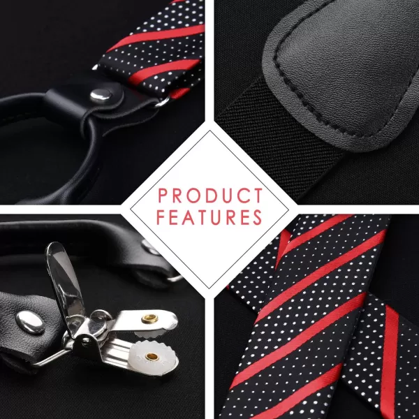 HISDERN Bow Tie and Suspenders for Men Suspender and Bowtie Handkerchief Set Adjustable Y Shape 6 Clips Wedding Brace