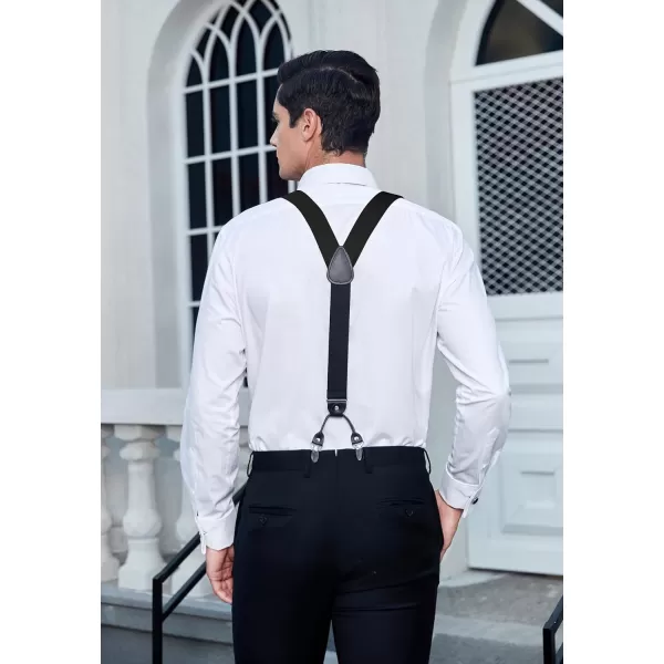 HISDERN Bow Tie and Suspenders for Men Suspender and Bowtie Handkerchief Set Adjustable Y Shape 6 Clips Wedding Brace