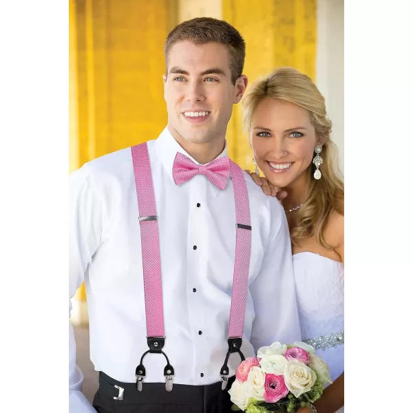 HISDERN Bow Tie and Suspenders for Men Suspender and Bowtie Handkerchief Set Adjustable Y Shape 6 Clips Wedding Brace