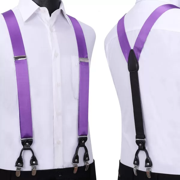 HISDERN Bow Tie and Suspenders for Men Suspender and Bowtie Handkerchief Set Adjustable Y Shape 6 Clips Wedding Brace