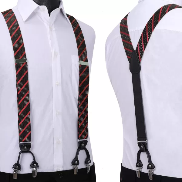 HISDERN Bow Tie and Suspenders for Men Suspender and Bowtie Handkerchief Set Adjustable Y Shape 6 Clips Wedding Brace