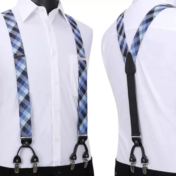 HISDERN Bow Tie and Suspenders for Men Suspender and Bowtie Handkerchief Set Adjustable Y Shape 6 Clips Wedding Brace