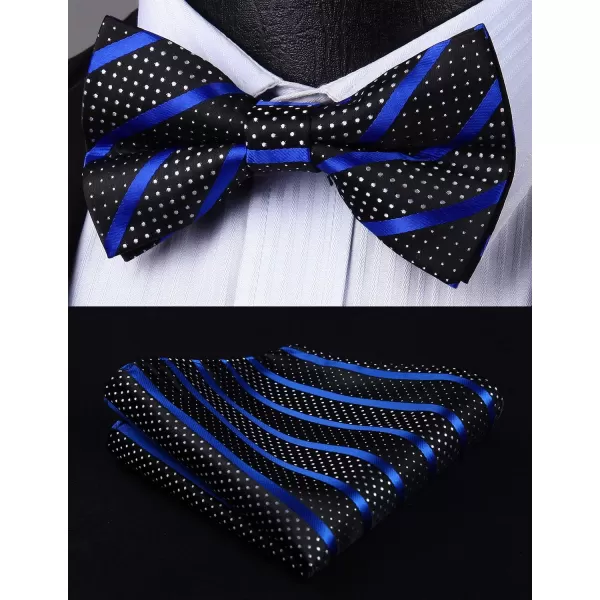 HISDERN Bow Tie and Suspenders for Men Suspender and Bowtie Handkerchief Set Adjustable Y Shape 6 Clips Wedding Brace