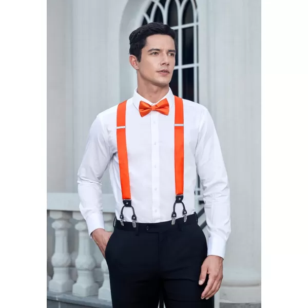 HISDERN Bow Tie and Suspenders for Men Suspender and Bowtie Handkerchief Set Adjustable Y Shape 6 Clips Wedding Brace