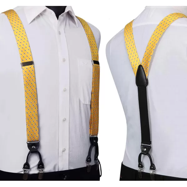 HISDERN Bow Tie and Suspenders for Men Suspender and Bowtie Handkerchief Set Adjustable Y Shape 6 Clips Wedding Brace