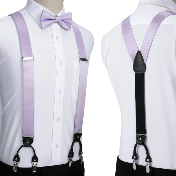 HISDERN Bow Tie and Suspenders for Men Suspender and Bowtie Handkerchief Set Adjustable Y Shape 6 Clips Wedding Brace