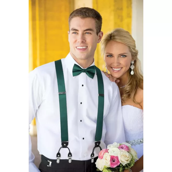 HISDERN Bow Tie and Suspenders for Men Suspender and Bowtie Handkerchief Set Adjustable Y Shape 6 Clips Wedding Brace