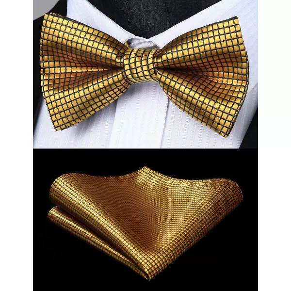 HISDERN Bow Tie and Suspenders for Men Suspender and Bowtie Handkerchief Set Adjustable Y Shape 6 Clips Wedding Brace