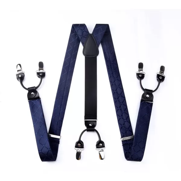 HISDERN Bow Tie and Suspenders for Men Suspender and Bowtie Handkerchief Set Adjustable Y Shape 6 Clips Wedding Brace