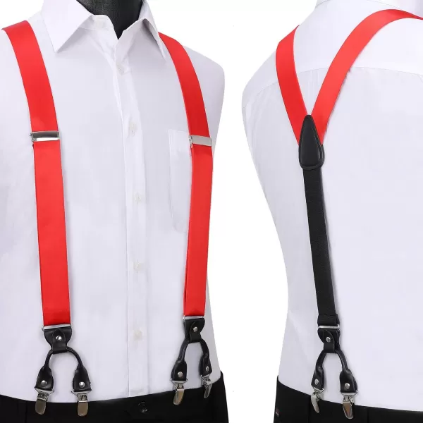 HISDERN Bow Tie and Suspenders for Men Suspender and Bowtie Handkerchief Set Adjustable Y Shape 6 Clips Wedding Brace