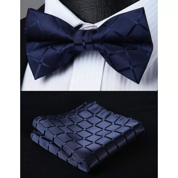 HISDERN Bow Tie and Suspenders for Men Suspender and Bowtie Handkerchief Set Adjustable Y Shape 6 Clips Wedding Brace