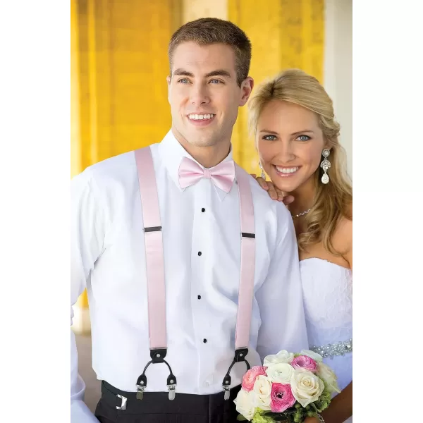 HISDERN Bow Tie and Suspenders for Men Suspender and Bowtie Handkerchief Set Adjustable Y Shape 6 Clips Wedding Brace