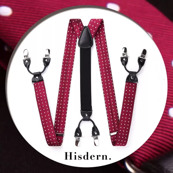 HISDERN Bow Tie and Suspenders for Men Suspender and Bowtie Handkerchief Set Adjustable Y Shape 6 Clips Wedding Brace