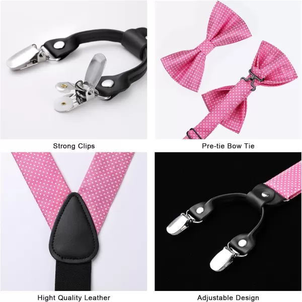 HISDERN Bow Tie and Suspenders for Men Suspender and Bowtie Handkerchief Set Adjustable Y Shape 6 Clips Wedding Brace