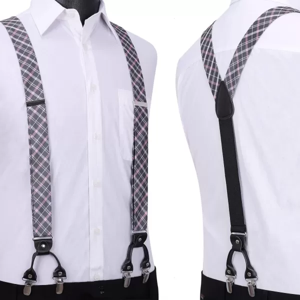 HISDERN Bow Tie and Suspenders for Men Suspender and Bowtie Handkerchief Set Adjustable Y Shape 6 Clips Wedding Brace