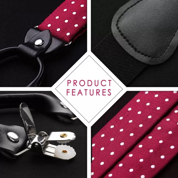 HISDERN Bow Tie and Suspenders for Men Suspender and Bowtie Handkerchief Set Adjustable Y Shape 6 Clips Wedding Brace