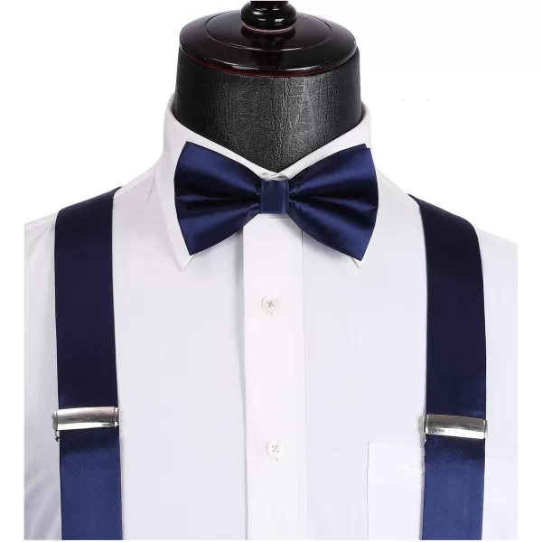 HISDERN Bow Tie and Suspenders for Men Suspender and Bowtie Handkerchief Set Adjustable Y Shape 6 Clips Wedding Brace