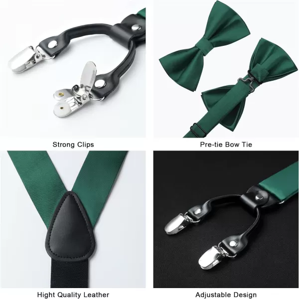 HISDERN Bow Tie and Suspenders for Men Suspender and Bowtie Handkerchief Set Adjustable Y Shape 6 Clips Wedding Brace