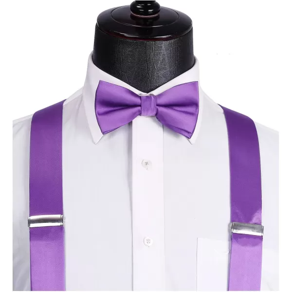 HISDERN Bow Tie and Suspenders for Men Suspender and Bowtie Handkerchief Set Adjustable Y Shape 6 Clips Wedding Brace