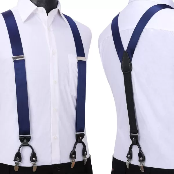 HISDERN Bow Tie and Suspenders for Men Suspender and Bowtie Handkerchief Set Adjustable Y Shape 6 Clips Wedding Brace