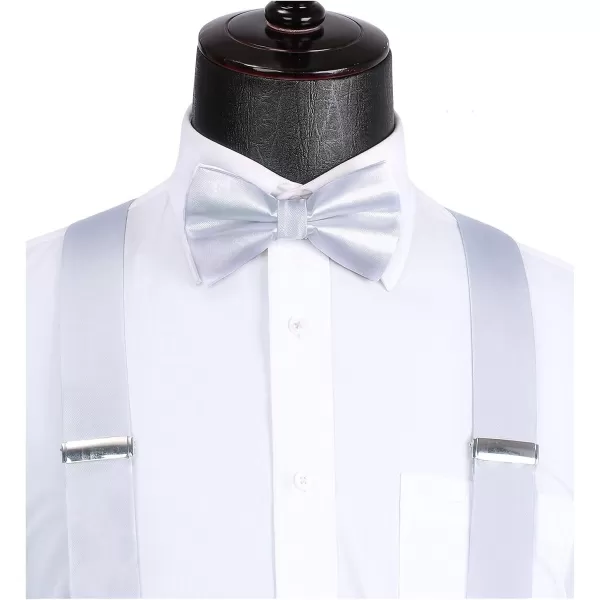 HISDERN Bow Tie and Suspenders for Men Suspender and Bowtie Handkerchief Set Adjustable Y Shape 6 Clips Wedding Brace