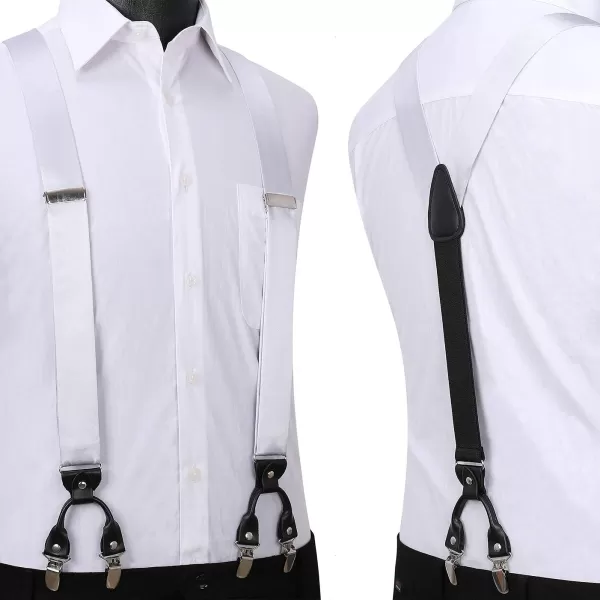 HISDERN Bow Tie and Suspenders for Men Suspender and Bowtie Handkerchief Set Adjustable Y Shape 6 Clips Wedding Brace
