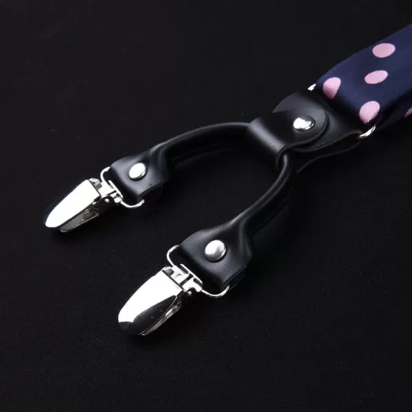 HISDERN Bow Tie and Suspenders for Men Suspender and Bowtie Handkerchief Set Adjustable Y Shape 6 Clips Wedding Brace