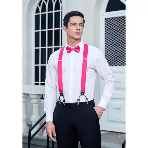 HISDERN Bow Tie and Suspenders for Men Suspender and Bowtie Handkerchief Set Adjustable Y Shape 6 Clips Wedding Brace
