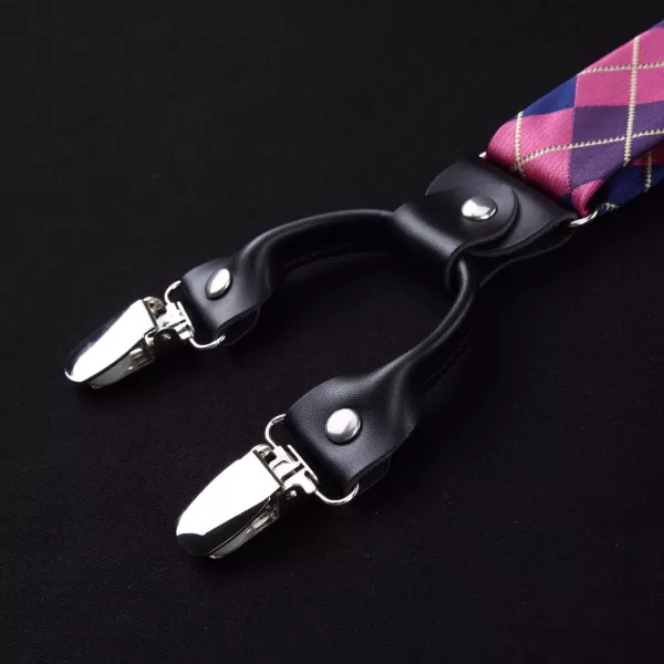 HISDERN Bow Tie and Suspenders for Men Suspender and Bowtie Handkerchief Set Adjustable Y Shape 6 Clips Wedding Brace