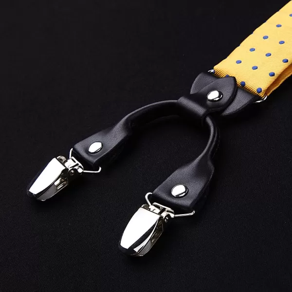 HISDERN Bow Tie and Suspenders for Men Suspender and Bowtie Handkerchief Set Adjustable Y Shape 6 Clips Wedding Brace