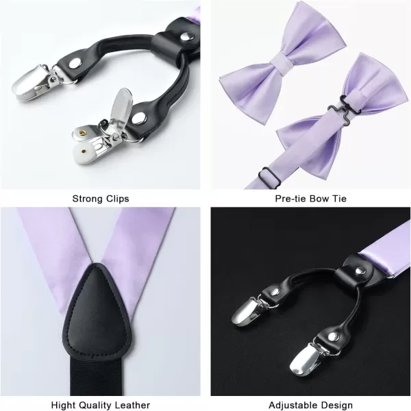 HISDERN Bow Tie and Suspenders for Men Suspender and Bowtie Handkerchief Set Adjustable Y Shape 6 Clips Wedding Brace