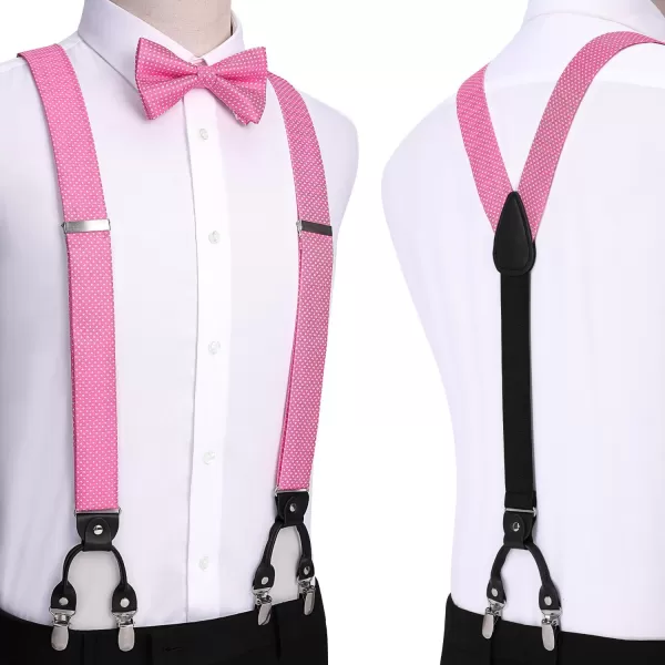 HISDERN Bow Tie and Suspenders for Men Suspender and Bowtie Handkerchief Set Adjustable Y Shape 6 Clips Wedding Brace