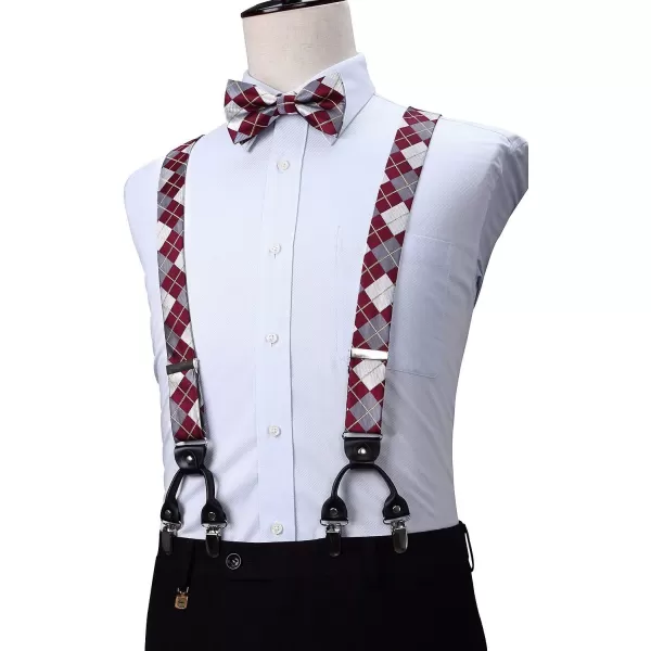 HISDERN Bow Tie and Suspenders for Men Suspender and Bowtie Handkerchief Set Adjustable Y Shape 6 Clips Wedding Brace