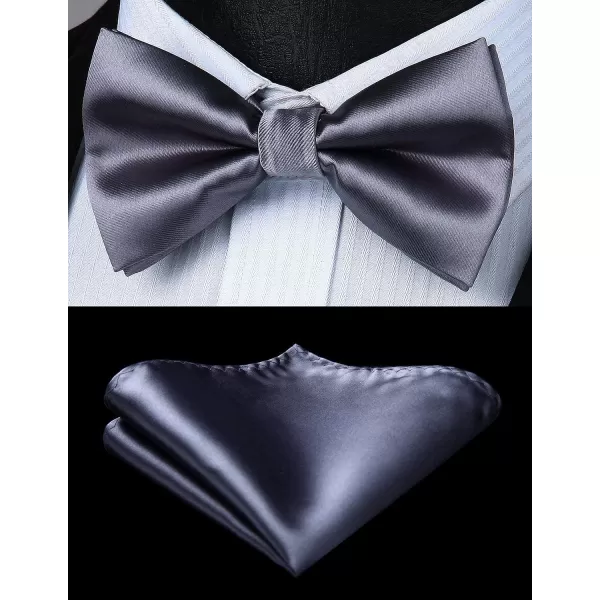 HISDERN Bow Tie and Suspenders for Men Suspender and Bowtie Handkerchief Set Adjustable Y Shape 6 Clips Wedding Brace