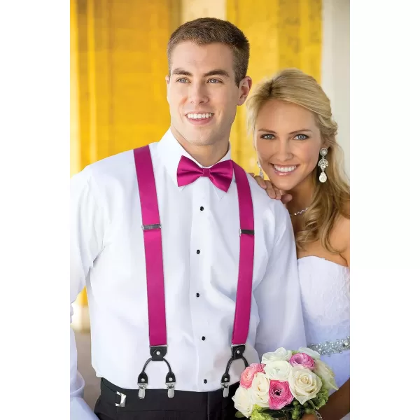 HISDERN Bow Tie and Suspenders for Men Suspender and Bowtie Handkerchief Set Adjustable Y Shape 6 Clips Wedding Brace
