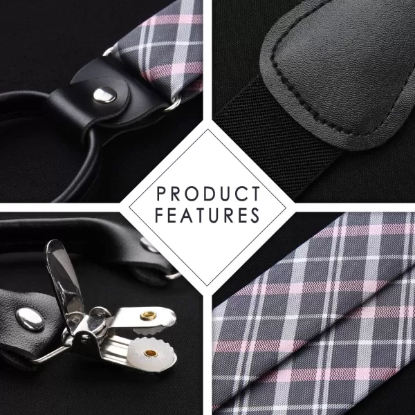 HISDERN Bow Tie and Suspenders for Men Suspender and Bowtie Handkerchief Set Adjustable Y Shape 6 Clips Wedding Brace