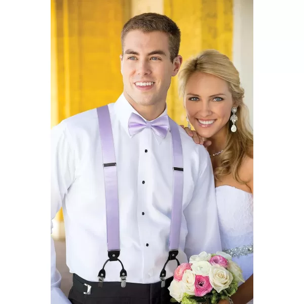 HISDERN Bow Tie and Suspenders for Men Suspender and Bowtie Handkerchief Set Adjustable Y Shape 6 Clips Wedding Brace