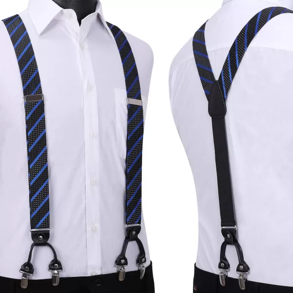 HISDERN Bow Tie and Suspenders for Men Suspender and Bowtie Handkerchief Set Adjustable Y Shape 6 Clips Wedding Brace
