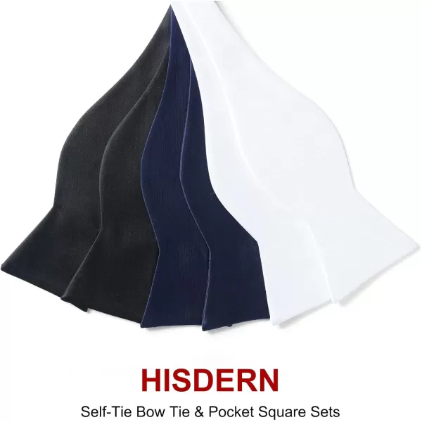 HISDERN Bow Ties for Men 3pcs Mixed Self-Tie Bow tie and Pocket Square Set Classic Formal Tuxedo Wedding &amp; Party Bowtie