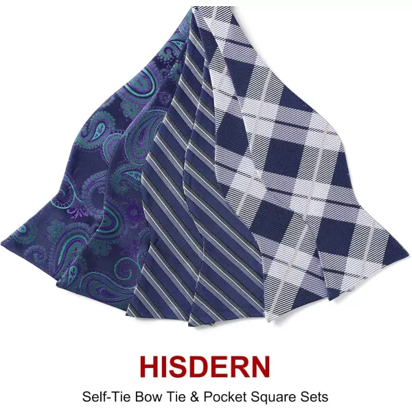 HISDERN Bow Ties for Men 3pcs Mixed Self-Tie Bow tie and Pocket Square Set Classic Formal Tuxedo Wedding &amp; Party Bowtie