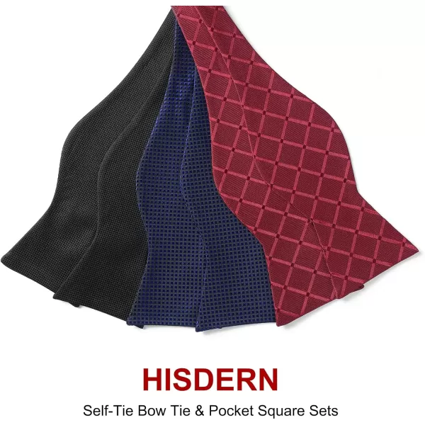 HISDERN Bow Ties for Men 3pcs Mixed Self-Tie Bow tie and Pocket Square Set Classic Formal Tuxedo Wedding &amp; Party Bowtie