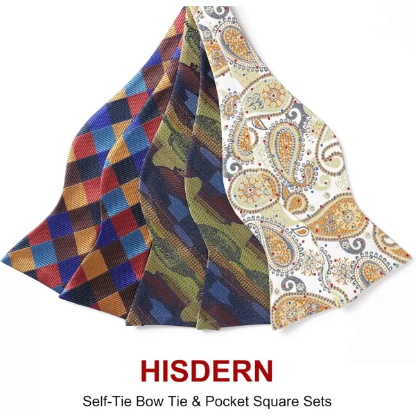 HISDERN Bow Ties for Men 3pcs Mixed Self-Tie Bow tie and Pocket Square Set Classic Formal Tuxedo Wedding &amp; Party Bowtie
