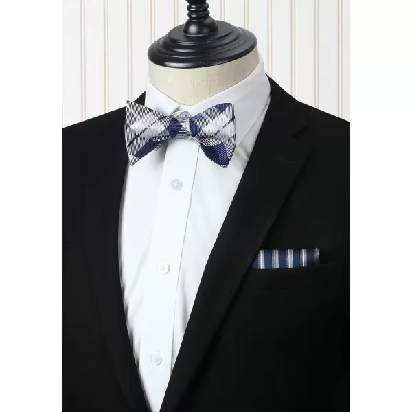 HISDERN Bow Ties for Men 3pcs Mixed Self-Tie Bow tie and Pocket Square Set Classic Formal Tuxedo Wedding &amp; Party Bowtie
