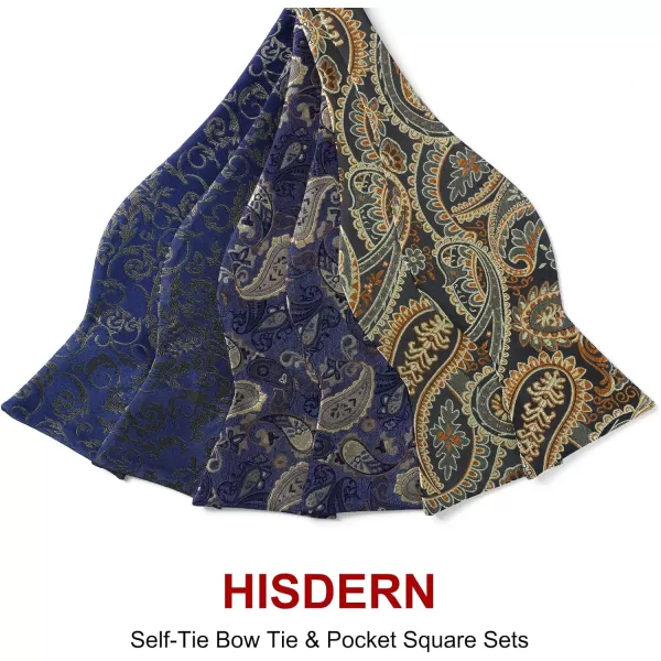 HISDERN Bow Ties for Men 3pcs Mixed Self-Tie Bow tie and Pocket Square Set Classic Formal Tuxedo Wedding &amp; Party Bowtie